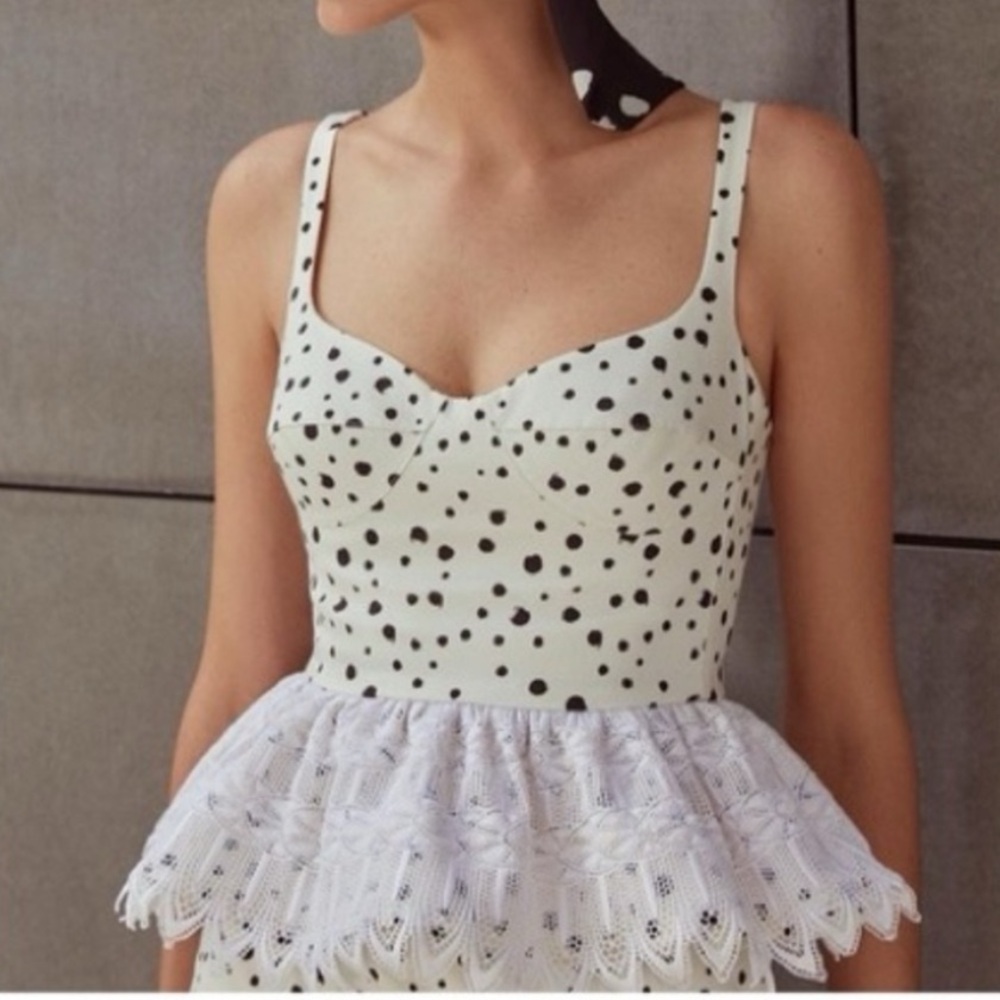Silvia Tcherassi White Black Polka Dot Peplum Top XS Fairy Whimsical